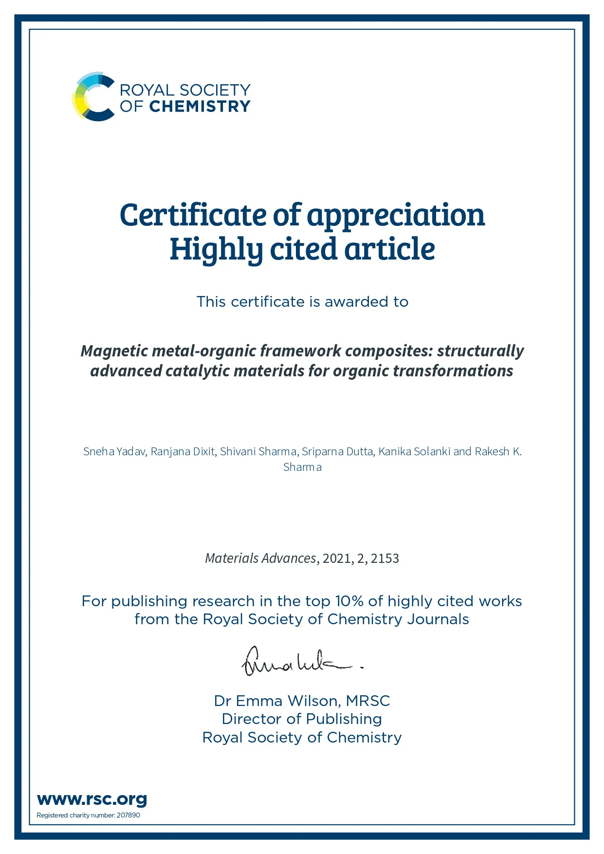 Certificate of recognition, 2023