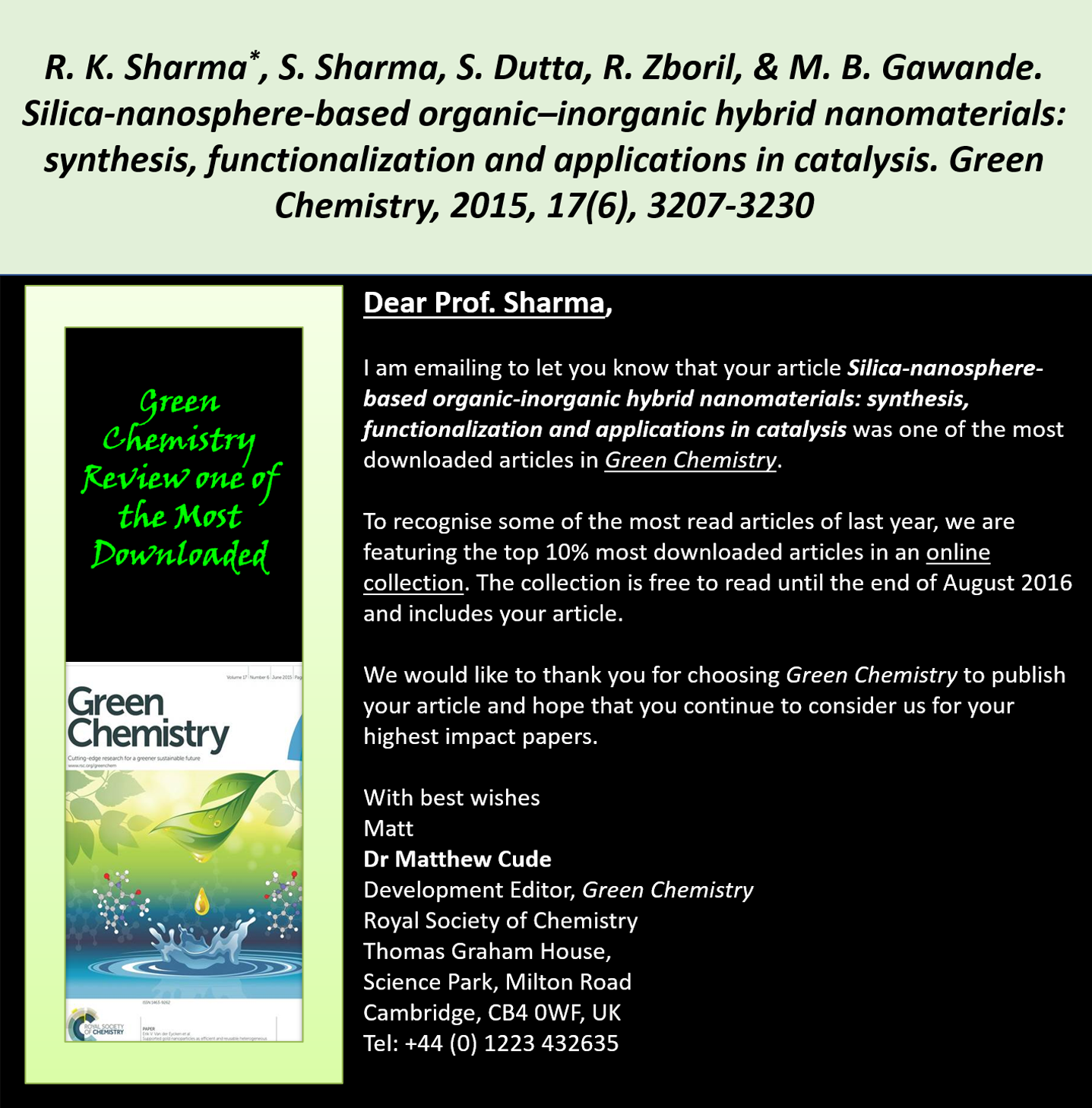 Green Chemistry journal review article feature